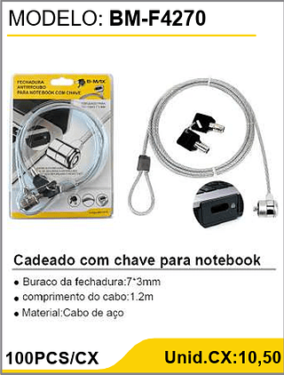Cadeado com chave para notebook 100PCS/CX Unid.CX:10,50