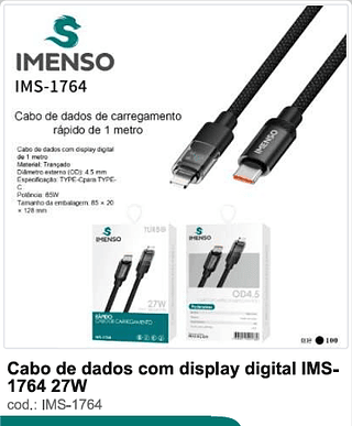 Cabo de dados com display digital 27W 100PC/CX R$10,8