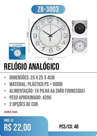 relógio analógico 40pç=22$