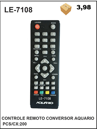 CONTROLE REMOTO CONVERSOR AQUARIO 200pç=3,98$