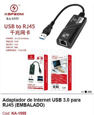 Adaptador de Internet USB 3.0 para RJ45 R$ 19,8 PCS/cx:200