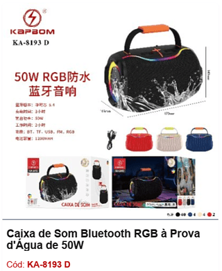 Caixa de Som Bluetooth RGB à Prova d'Água de 50W R$52,2 PCS/CX:50