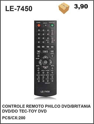 CONTROLE REMOTO PHILCO DVD/BRITANIA DVD/DO TEC-TOY DVD 200PÇ=3,9$