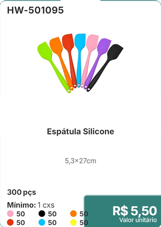 Espátula Silicone 300 pçs R$ 5,50