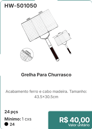 Grelha Para Churrasco 24 pçs R$ 40,00