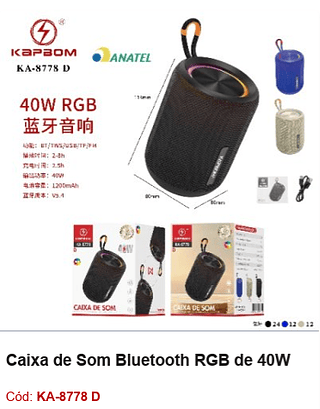 Caixa de Som Bluetooth RGB de 40W R$35,1 PCS/CX:48