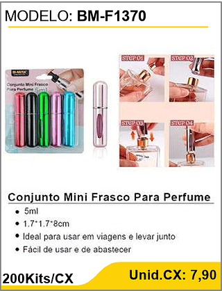 Conjunto Mini Frasco Para Perfume 200Kits/CX Unid.CX: 7,90