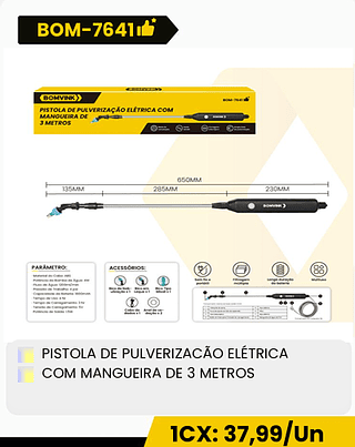 PISTOLA DE PULVERIZACÃO ELÉTRICA COM MANGUEIRA DE 3 METROS CX: 24PCS 1CX: 37,99/Un