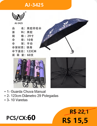 Guarda Chuva Manual PCS/CX:60 R$ 15,5