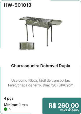 Churrasqueira Dobrável Dupla 4 pçs R$ 260,00