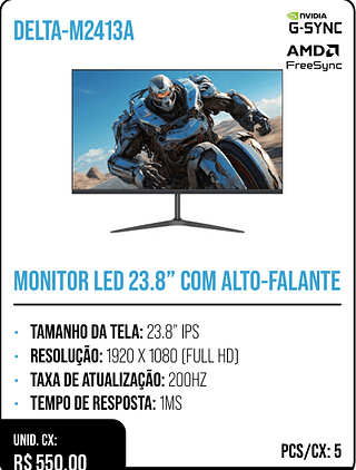 MONITOR LED 23.8” COM ALTO-FALANTE UNID. CX: R$ 550.00 PCS/CX: 5