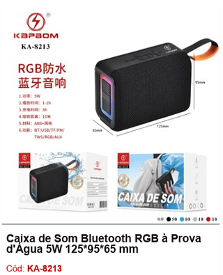 Caixa de Som Bluetooth RGB à Prova d'Água 5W R$38,7 PCS/Cx:80