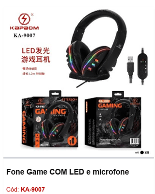 Fone Game COM LED e microfone R$31,5 PCS/CX:80
