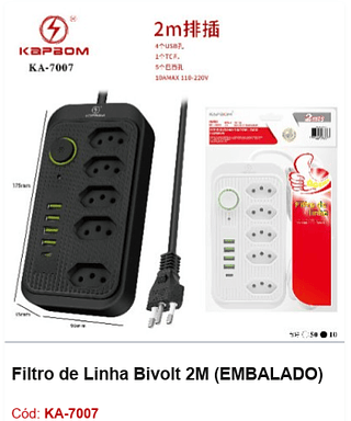 Filtro de Linha Bivolt 2M R$ 27 PCS/CX:60