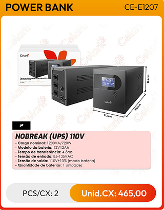 NOBREAK (UPS) 110V PCS/CX: 2 Unid.CX: 465,00