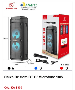 Caixa De Som BT C/ Microfone 18W R$112,5 PCS/CX:12