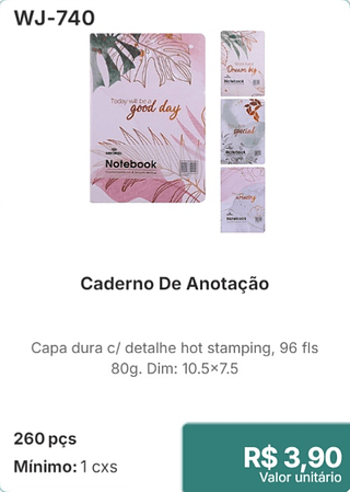 Caderno De Anotação 260 pçs R$ 3.90