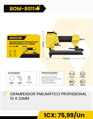 GRAMPEADOR PNEUMATICO PROFISSIONAL 10 A 22MM CX: 20PCS 1CX: 75,99/Un