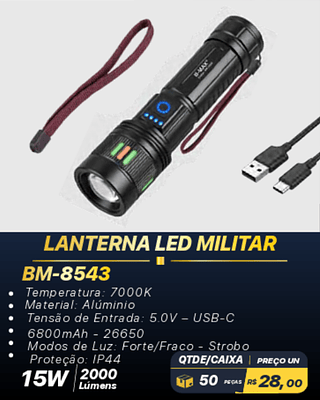 LANTERNA LED MILITAR 50 PÇS R$28,00