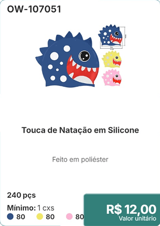 Touca de Natação em Silicone 240 pçs R$ 12.00