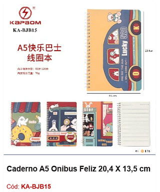 Caderno A5 Onibus Feliz 20,4 X 13,5 cm R$ 6,12 PCS/Cx: 176