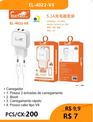 CARREGADOR V8 PCS/CX:200 R$7