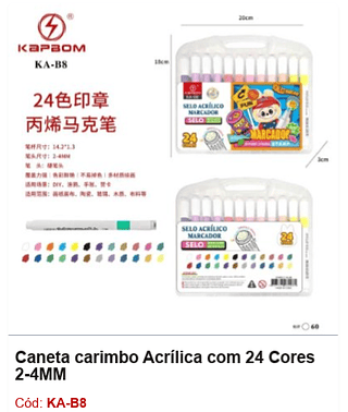 Caneta carimbo Acrílica com 24 Cores 2-4MM R$ 20,7 PCS/CX: 60