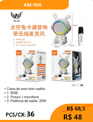 Caixa de som mini coelho PCS/CX:36 R$48