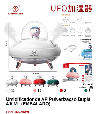 Umidificador de AR Pulverizaçao Dupla 400ML R$ 43,2 PCS/CX: 27