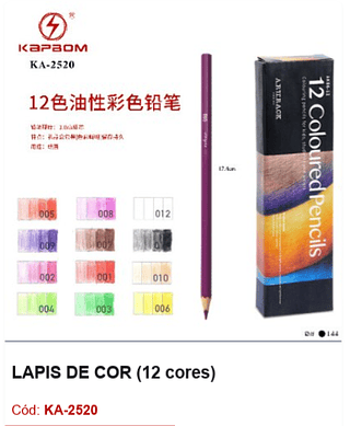 LÁPIS DE COR (12 cores) R$ 9 PCS/CX: 144