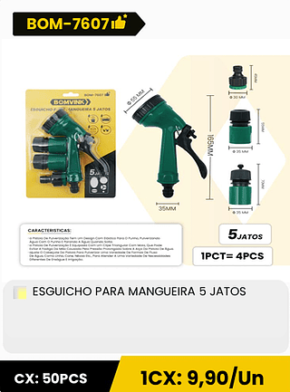 ESGUICHO PARA MANGUEIRA 5 JATOS CX: 50PCS 1CX: 9,90/Un