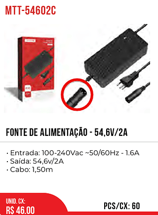 Fonte De Alimentação - 54,6V/2A 60pç=46$