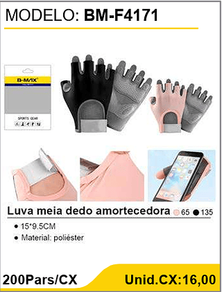 Luva meia dedo amortecedora 200Pars/CX Unid.CX:16,00