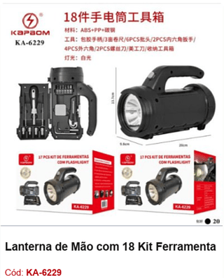 Lanterna de Mão com 18 Kit Ferramenta R$ 38,7 PCS/Cx: 20