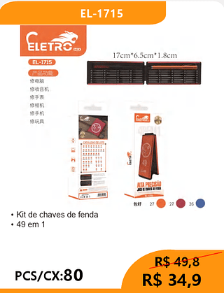 Kit de chaves de fenda PCS/CX:80 R$34,9