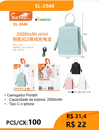POWER BANK PCS/CX:100 R$22