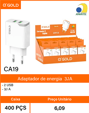 Adaptador de energia3.1A - Caixa 400 PCS Preco Unitario 6,09