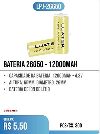BATERIA 26650 - 12000MAH PCS/CX: 300 r$ 5,50