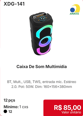 Caixa De Som Multimídia 12 pçs R$ 85,00