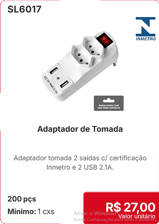 Adaptador de Tomada 200 pçs R$ 27,00