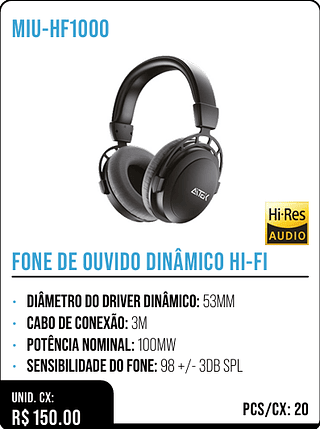 FONE DE OUVIDO DINÂMICO HI-FI UNID. CX: R$ 150.00 PCS/CX: 20