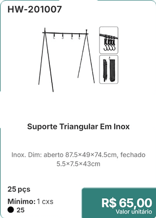 Suporte Triangular Em Inox 25 pçs R$ 65,00