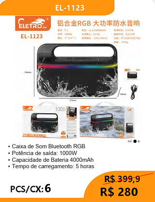 CAIXA DE SOM PCS/CX:6 R$280