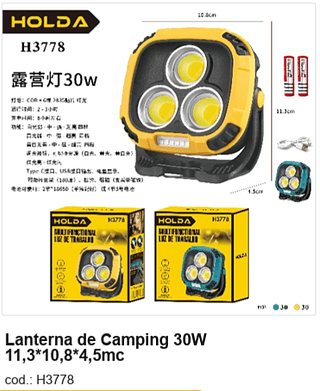 Lanterna de Camping 30W 11,3*10,8*4,5mc R$ 63 PC/CX:60
