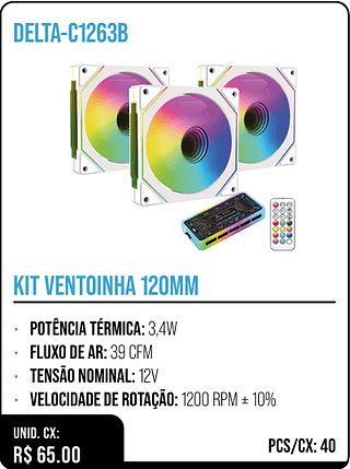 KIT VENTOINHA 120MM UNID. CX: R$ 65.00 PCS/CX: 40