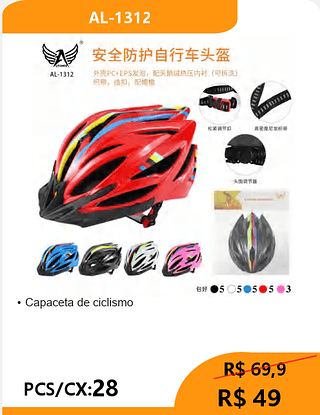 Capacete de ciclismo PCS/CX:28 R$ 49