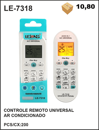 CONTROLE REMOTO UNIVERSAL AR CONDICIONADO 200PÇ=10,8$