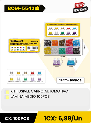 KIT FUSIVEL CARRO AUTOMOTIVO LAMINA MEDIO 100PCS CX: 100PCS 1CX: 6,99/Un