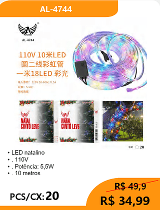 LED natalino 10M PCS/CX:20 R$ 34,99