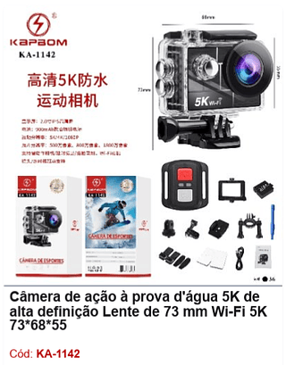 Câmera de ação à prova d'água 5K de alta definição Lente de 73 mm Wi-Fi 5K R$ 238,5 PCS/CX:36